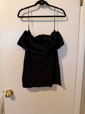 Finesse Black Strapless Faux-Fur Trim Mini Dress